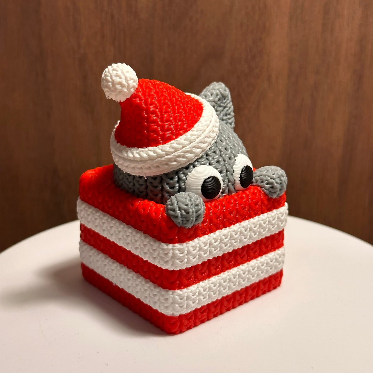 Christmas Cat Figurine in Basket