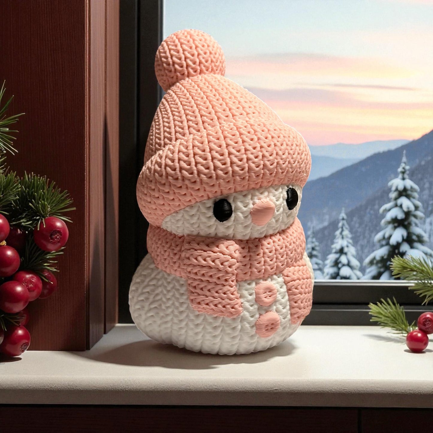 Bonhomme de neige rose et blanc – Décoration de Noël