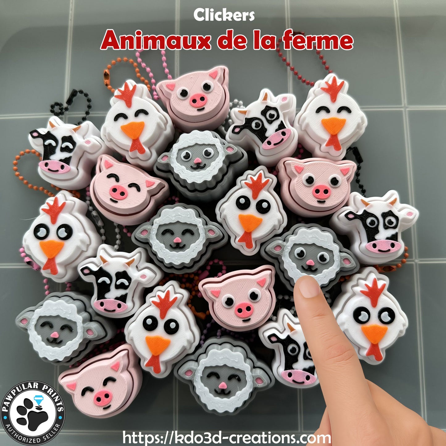 Clickers Animaux de la Ferme – Jouet Fidget Anti-Stress | Vache, Cochon, Poule, Mouton | Kermesse, École, Enfants