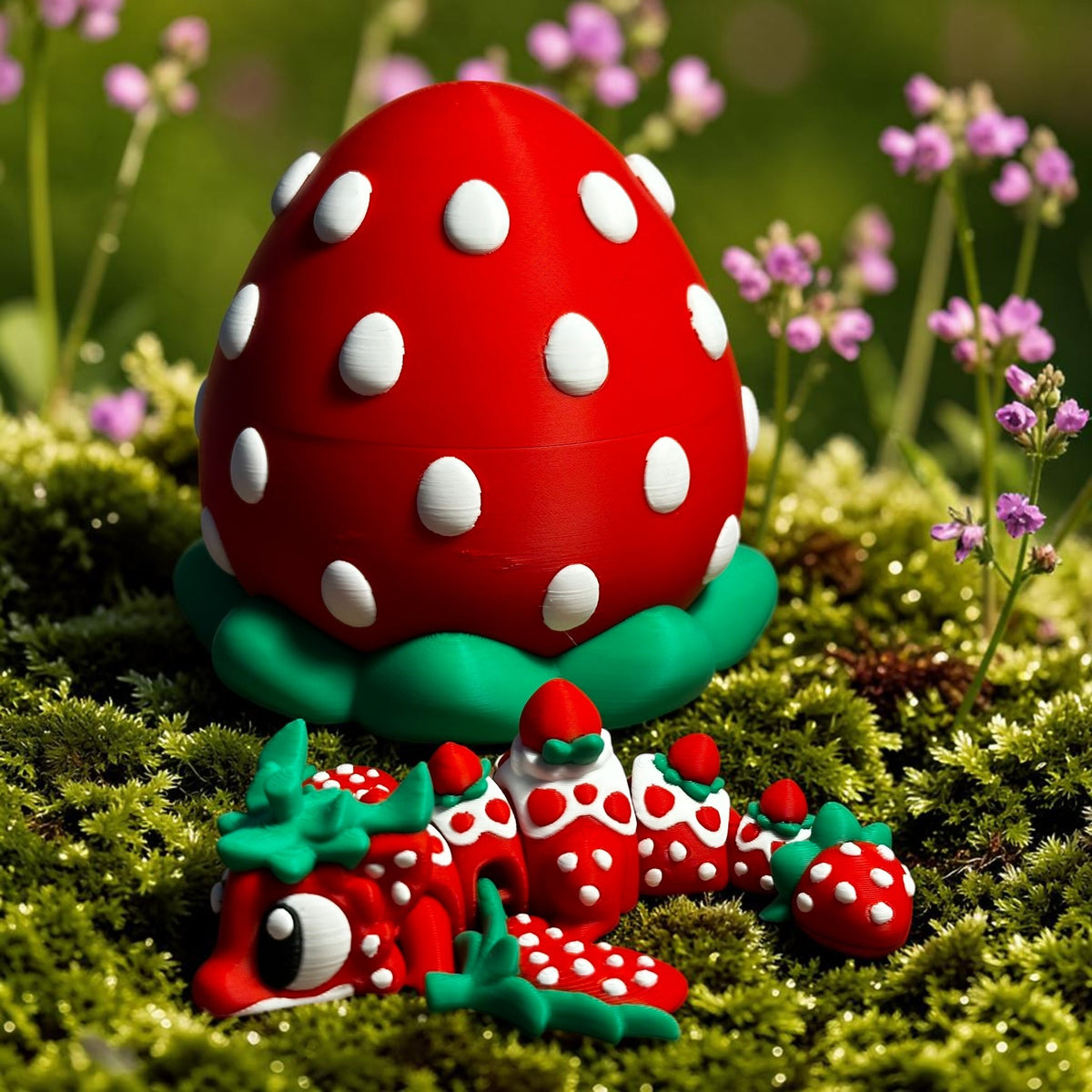 Fraisou – Dragon Fraise Œuf Articulé | Figurine Dragon