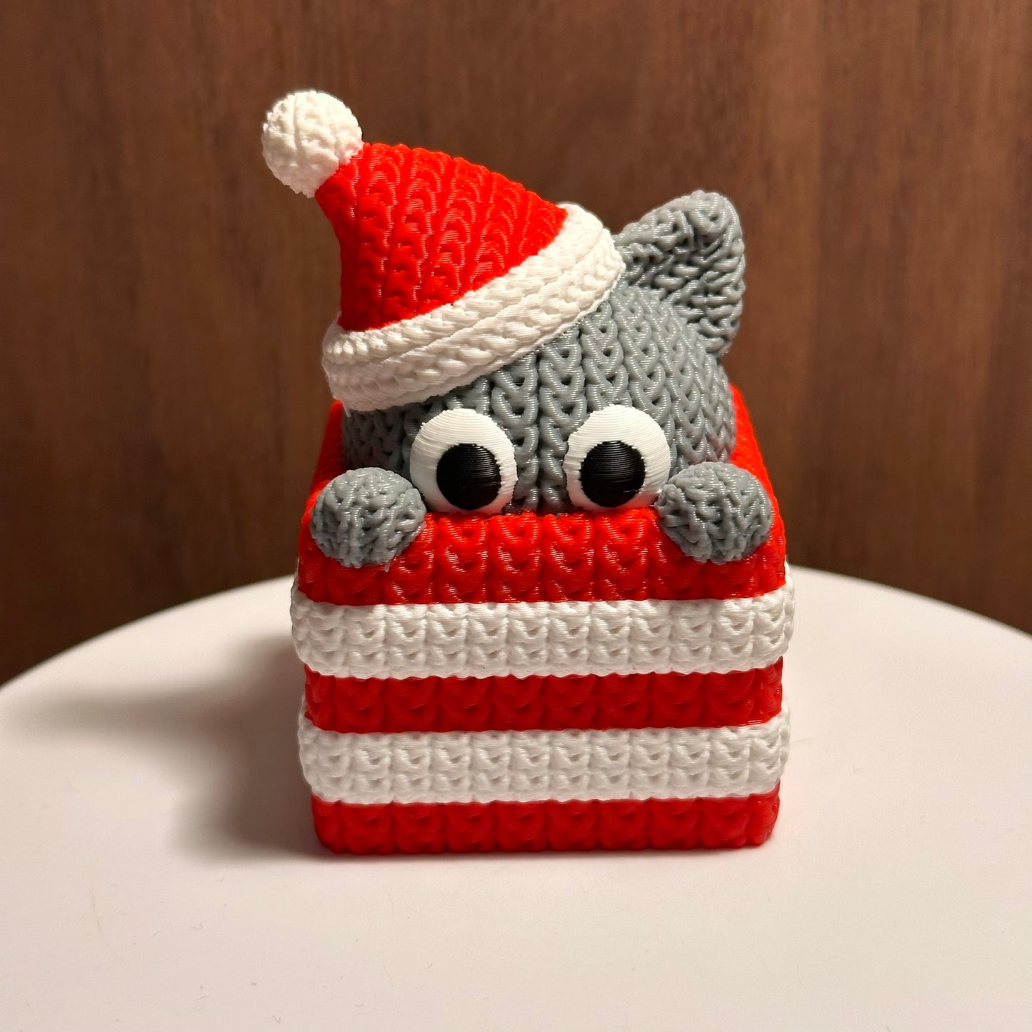 Christmas Cat Figurine in Basket