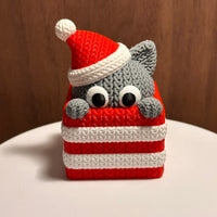 Christmas Cat Figurine in Basket
