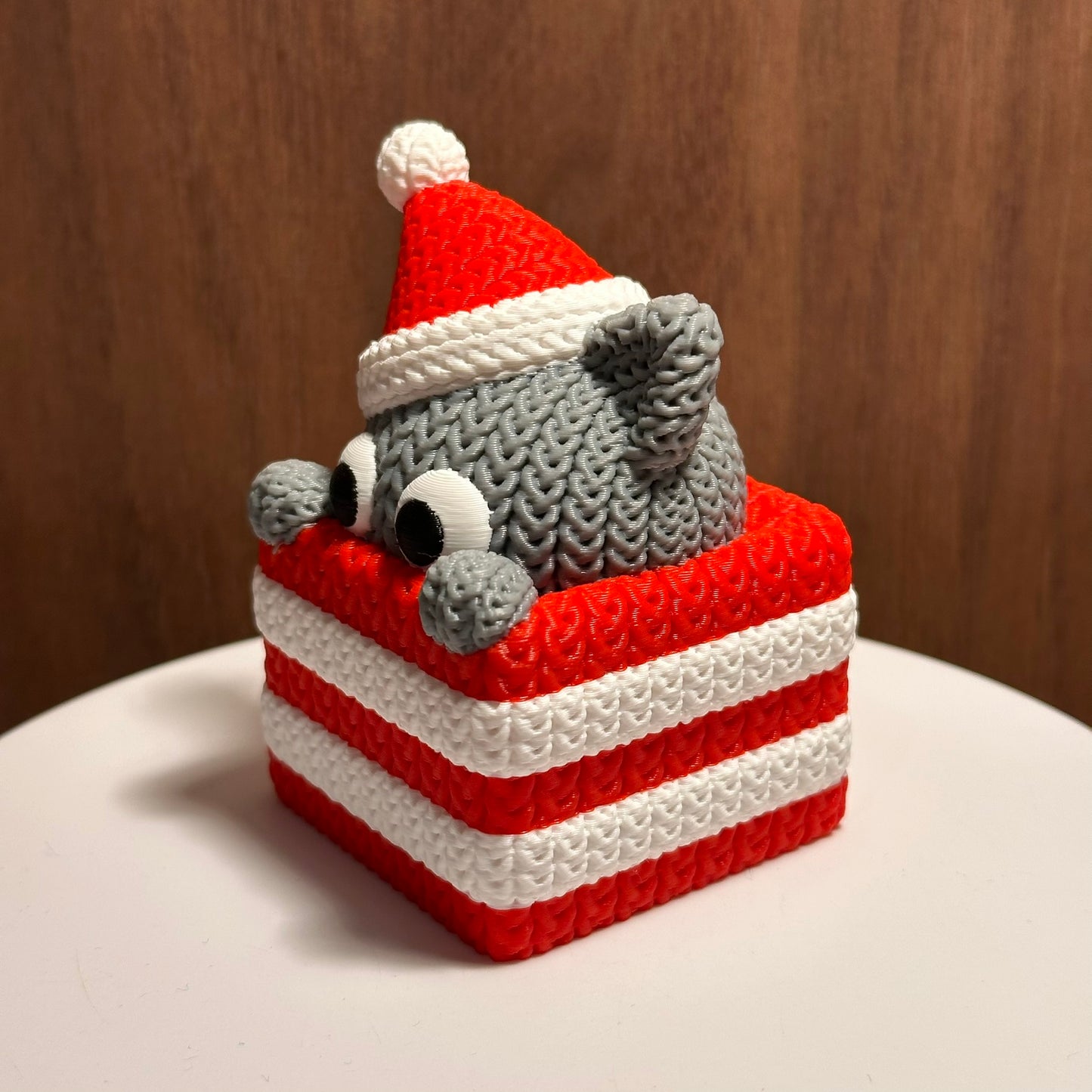 Christmas Cat Figurine in Basket