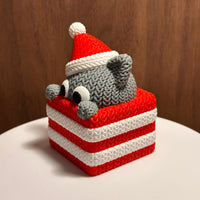Christmas Cat Figurine in Basket