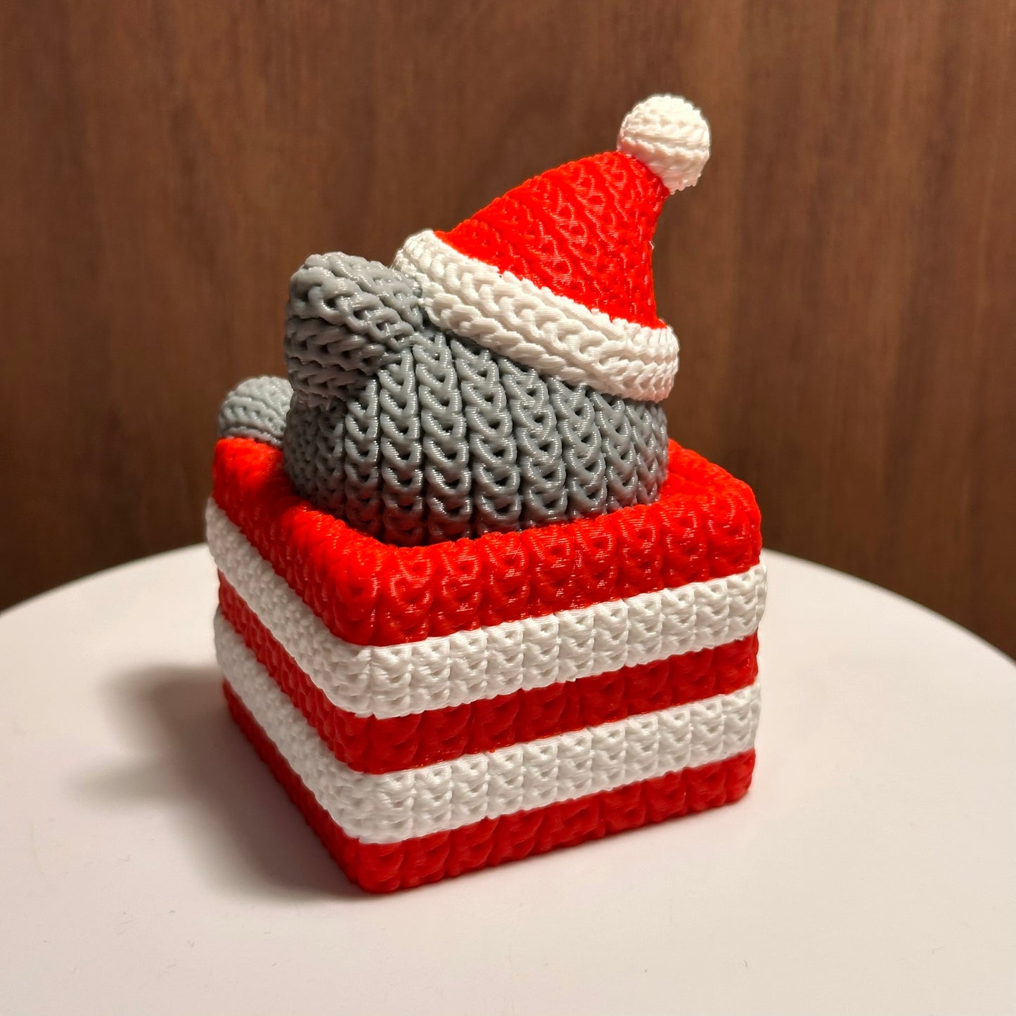 Christmas Cat Figurine in Basket