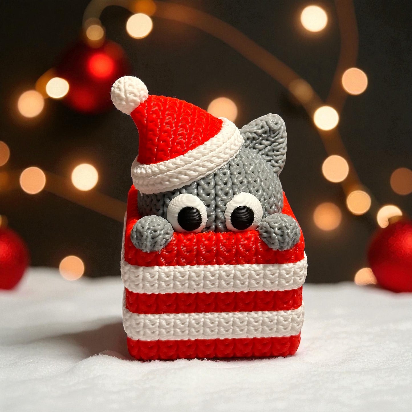 Christmas Cat Figurine in Basket