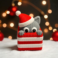 Christmas Cat Figurine in Basket