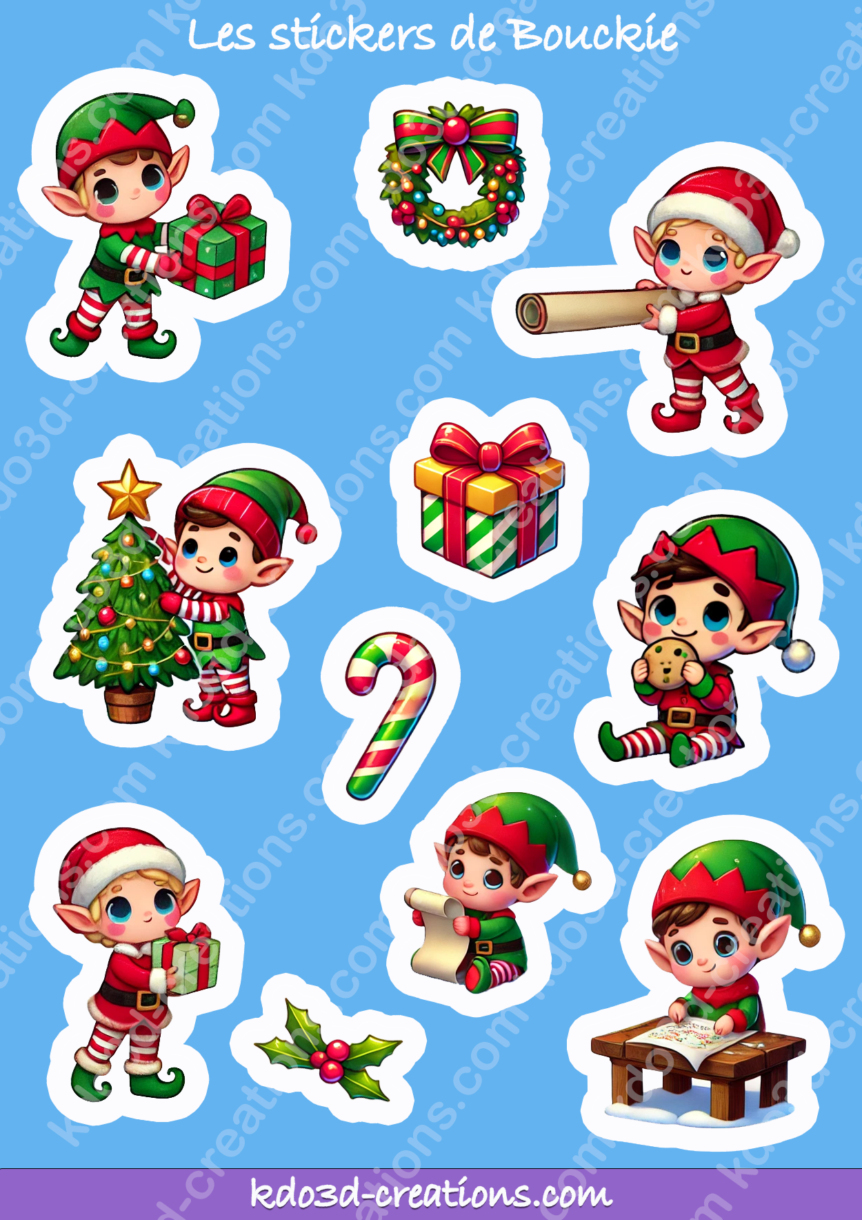 Planche de stickers Lutins de Noël