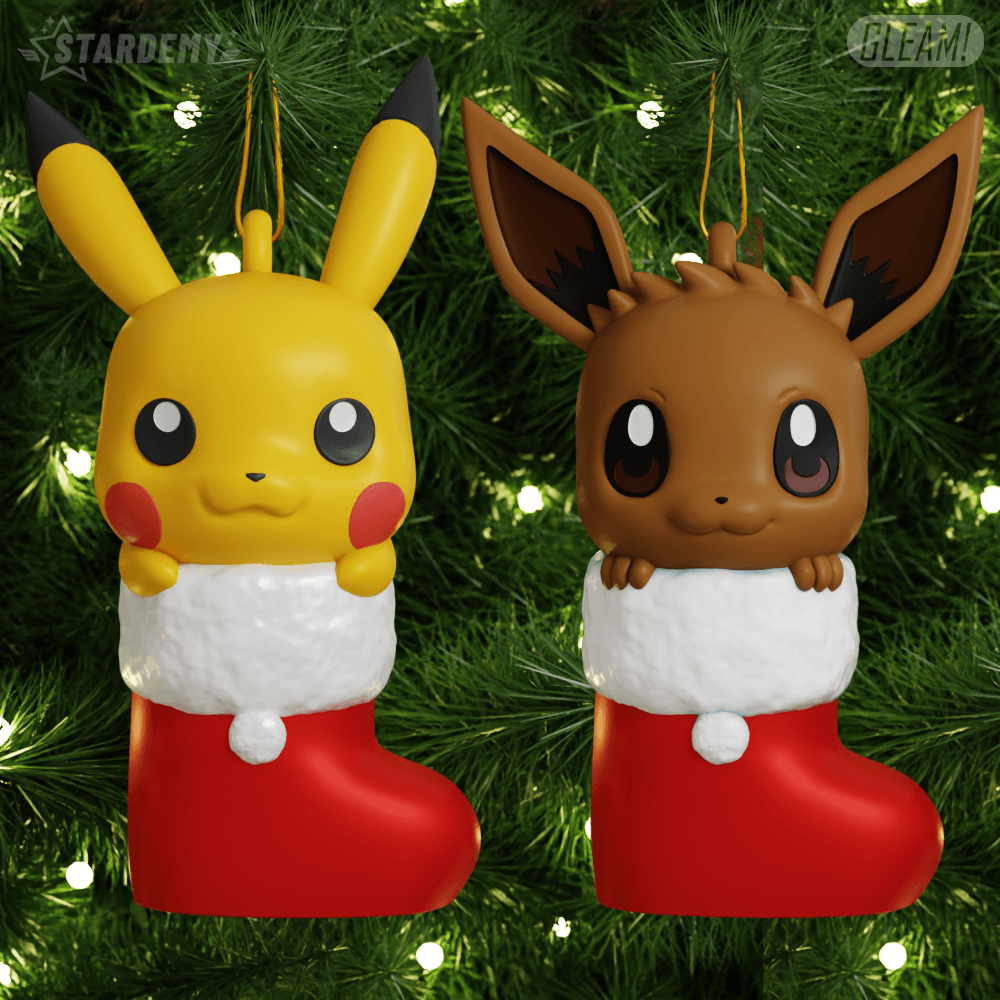 Boules Bottes de Noël Pokémon Evoli, Carapuce, Salamèche, Bulbizarre et Pikachu