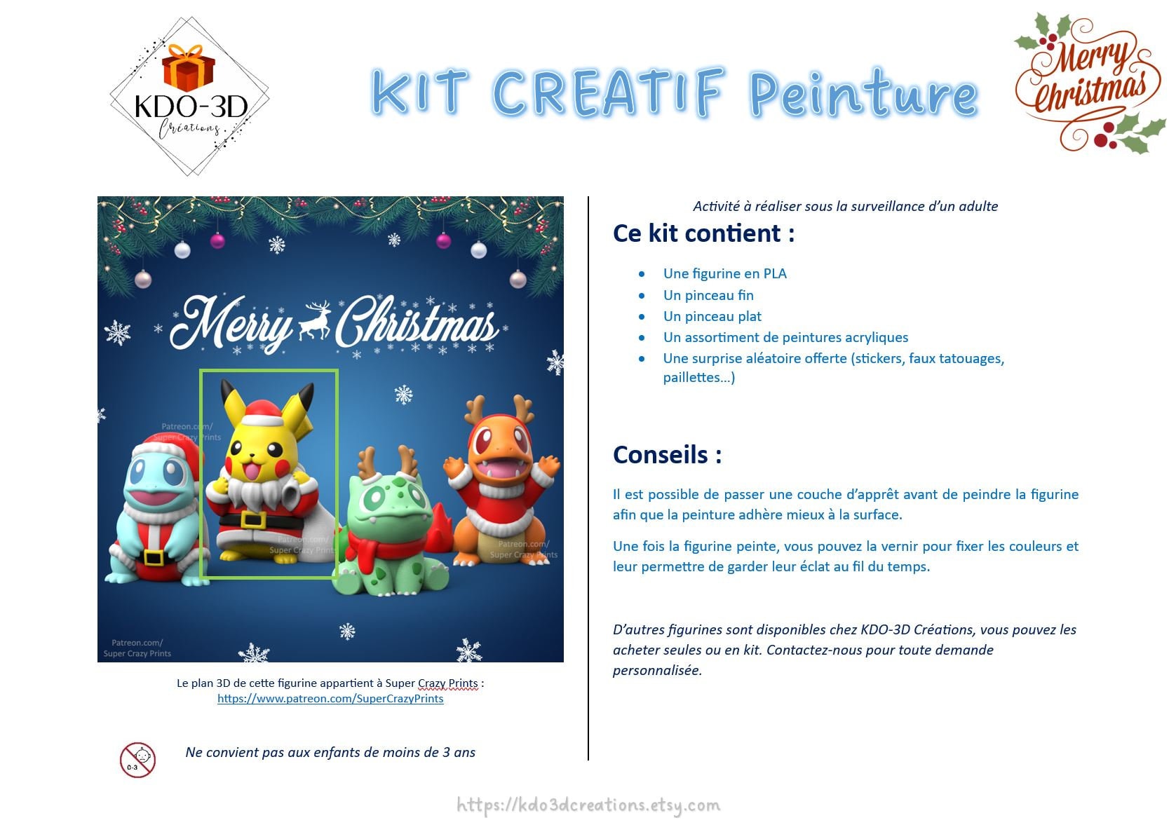 Figurine à peindre Pikachu de Noël, activité manuelle enfant, peinture pokemon DIY