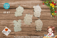 Décorations de Noël en bois à peindre pour enfants - Pack 3/6