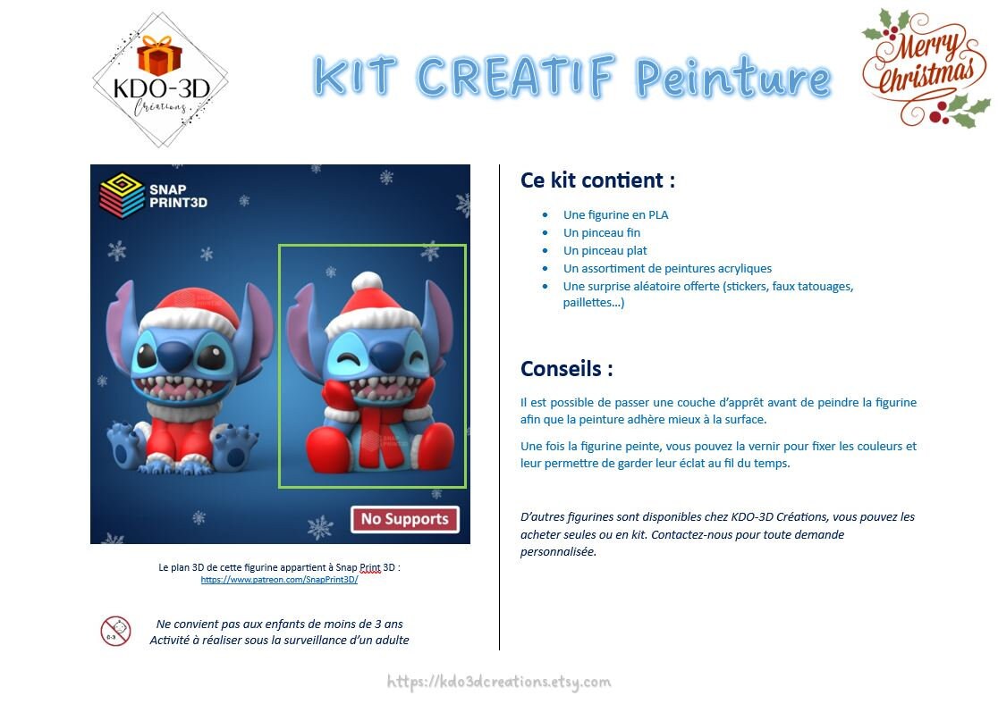 Figurine à peindre Stich de Noël, activité manuelle enfant, peinture DIY