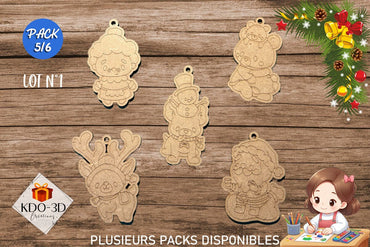 Décorations de Noël en bois à peindre pour enfants - Pack 5/6