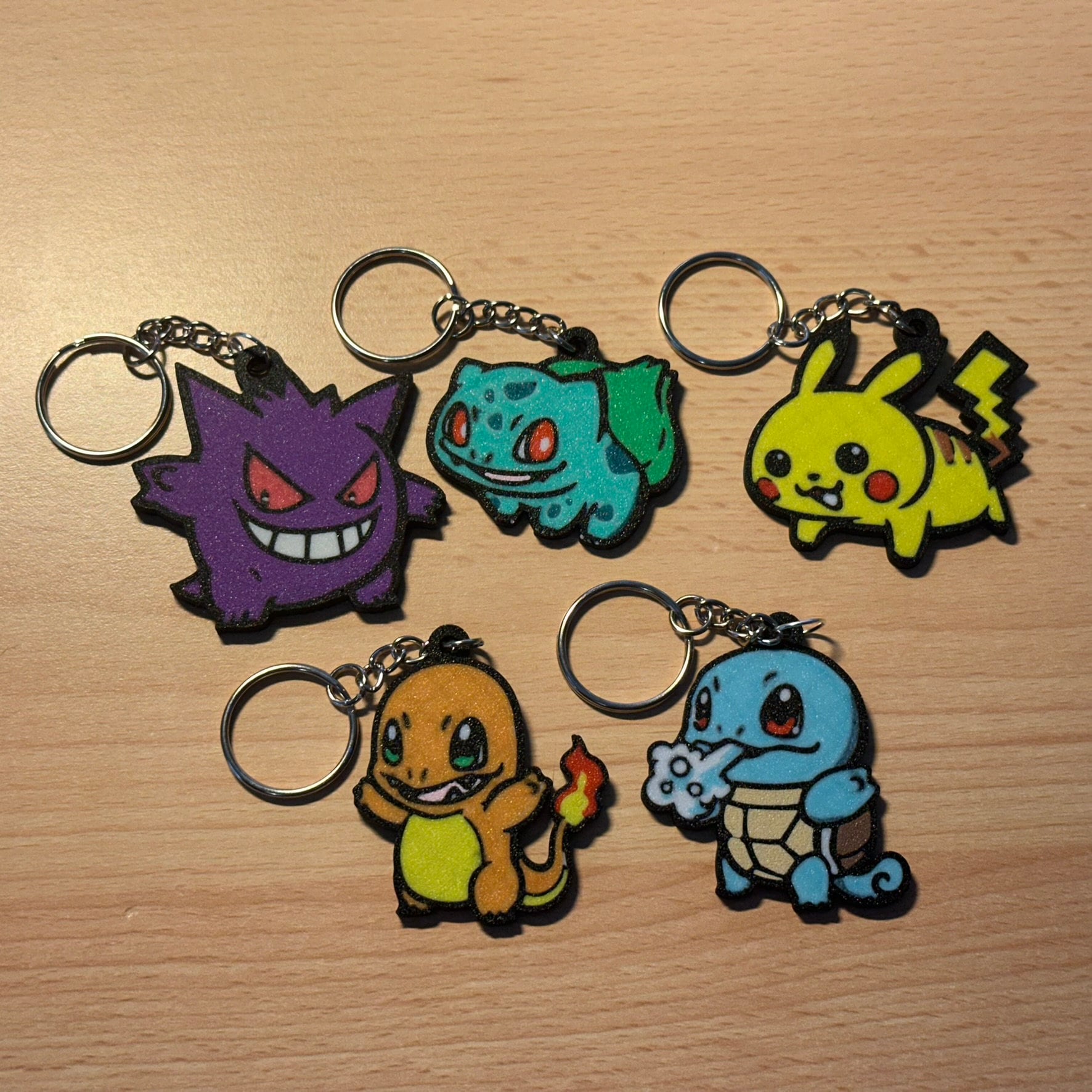 Porte-clés Pokémon, Pikachu, Ectoplasma, Bulbizarre, Carapuce et Salamèche