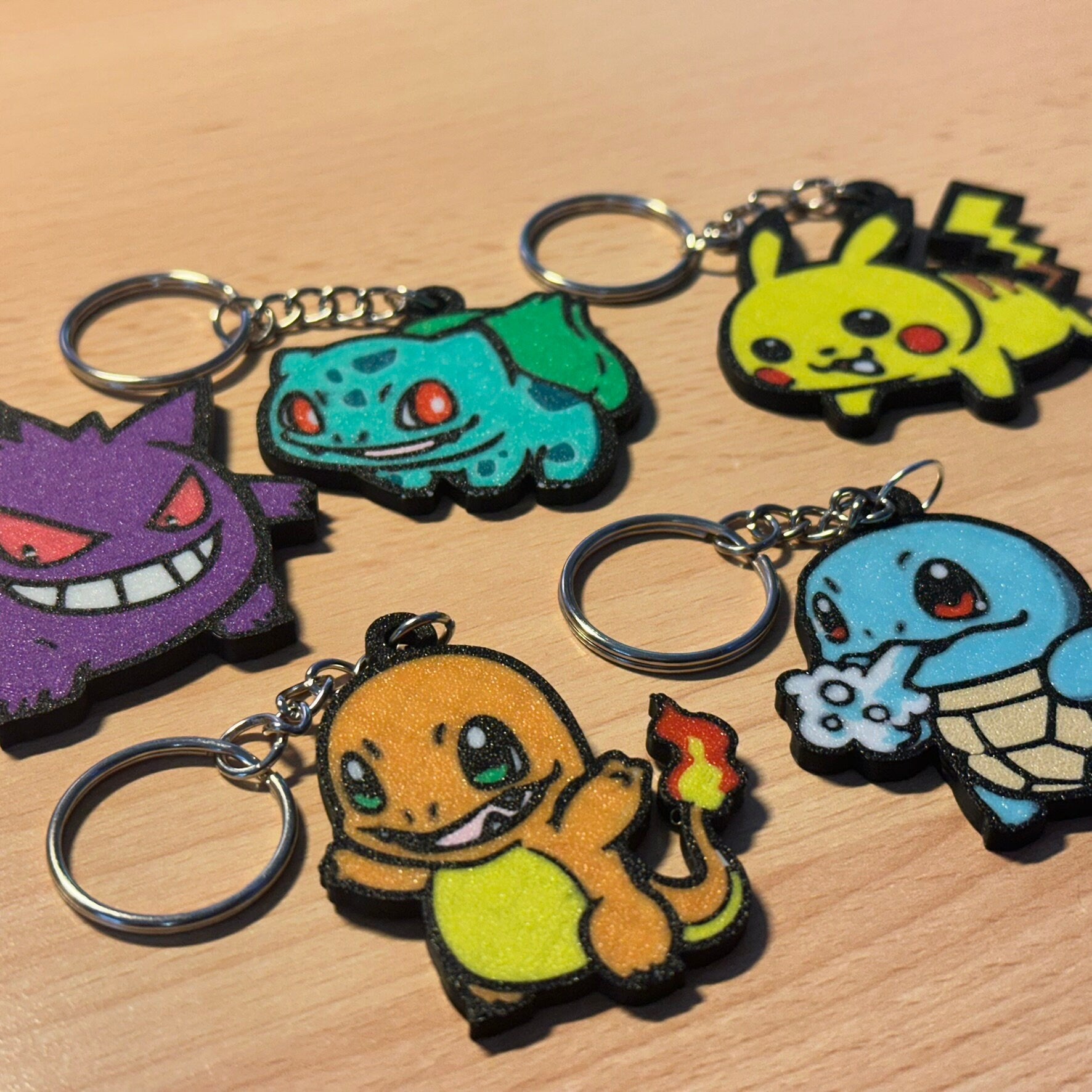 Porte-clés Pokémon, Pikachu, Ectoplasma, Bulbizarre, Carapuce et Salamèche