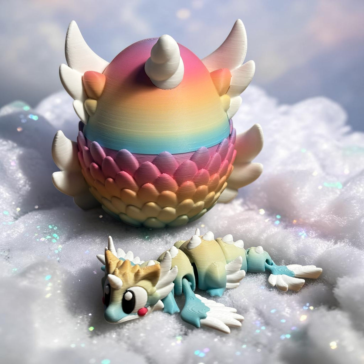 Dragon licorne articulé Élyrune – Figurine 3D pastel